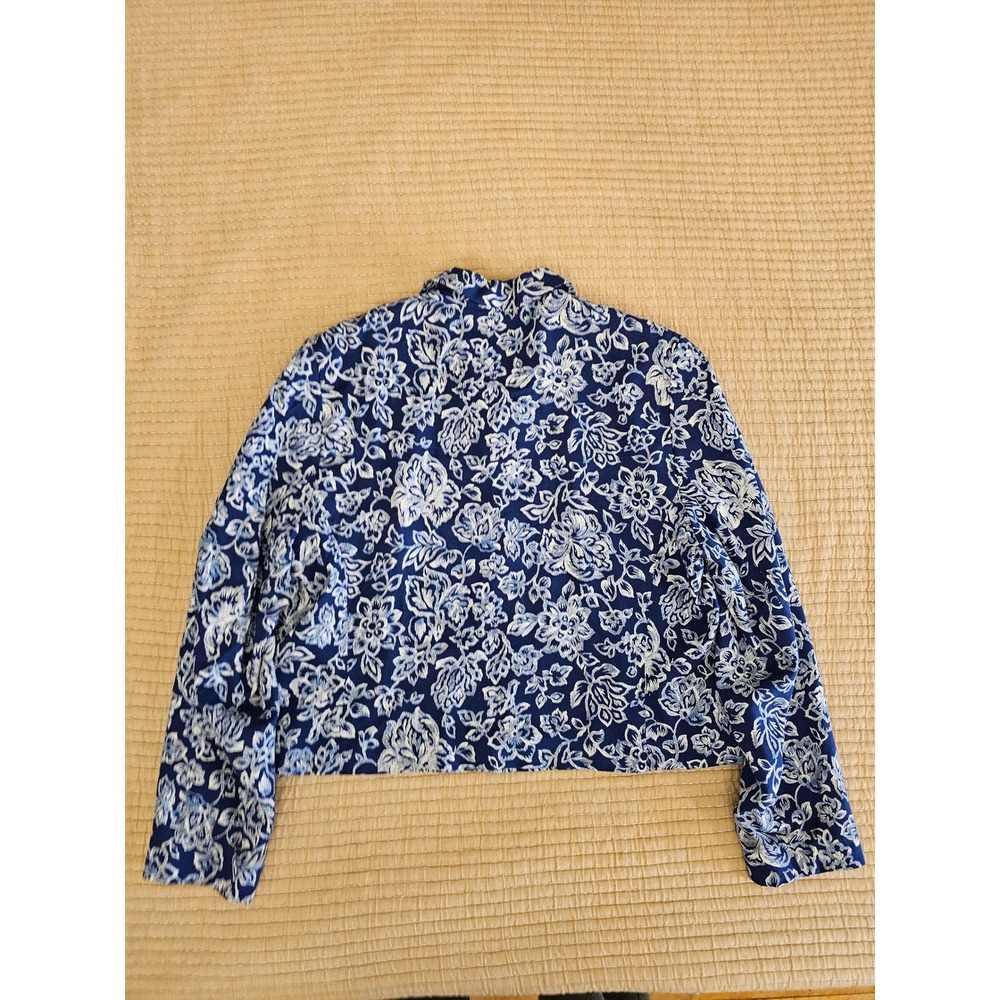 Pendleton Vintage 90s Blue Floral Cropped Blazer Jacket Shacket Lightweight - Picture 3 of 8